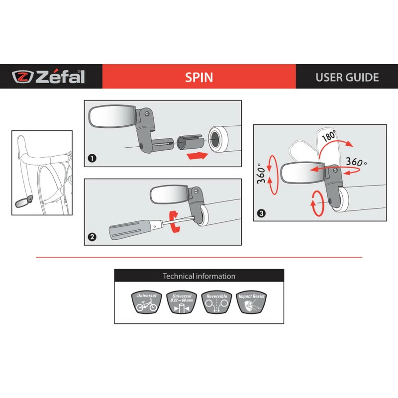 Zéfal Zéfal Rückspiegel Spin, Schwarz, Links/rechts, Klappbar – Bild 5